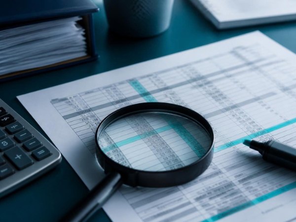 Analista de remuneraciones revisa en su notebook una planilla del cierre junto al informe de alertas de un asistente de IA